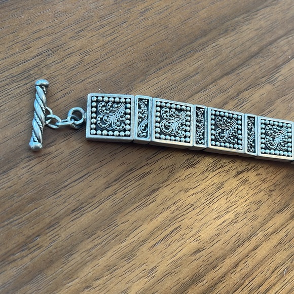 Lois Hill Vintage Granulation Filigree Toggle Sterling Silver Bangle Bracelet - Picture 2 of 8